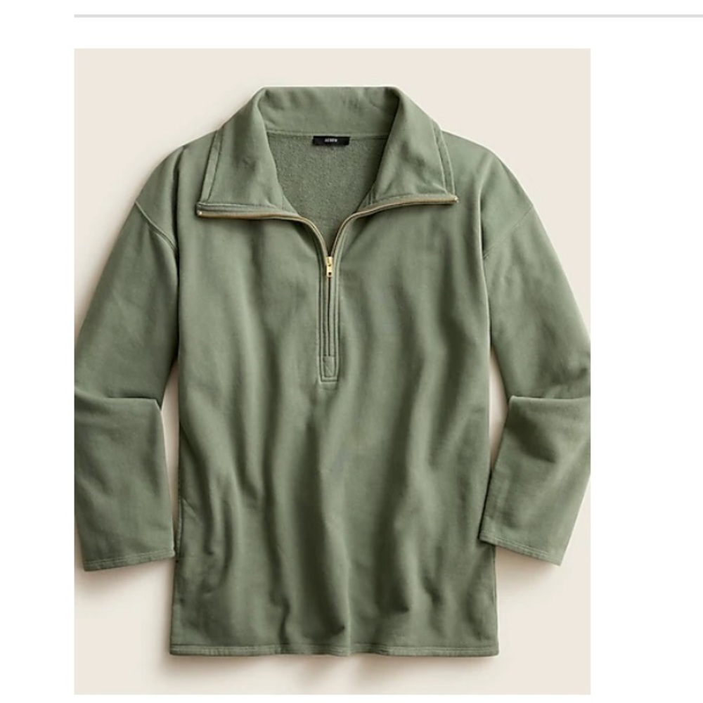 J.Crew University terry long half-zip tunic
Color: PALE CYPRESS
Size: SMALL